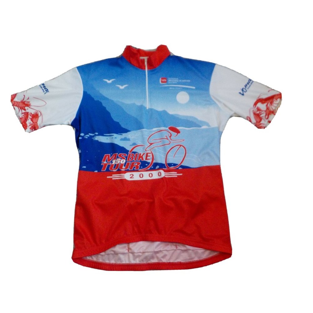 Vintage VoMax Cycling Jersey 1/4 Zip Shirt MS Bike Tour R W&B Maine Mens